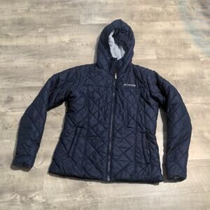 Columbia Women's M Copper Crest Coat Soft Faux Fur Lined Hooded Jacket Navy